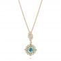 18k Yellow Gold 18k Yellow Gold Aquamarine And Diamond Halo Pendant - Three-Quarter View -  103541 - Thumbnail