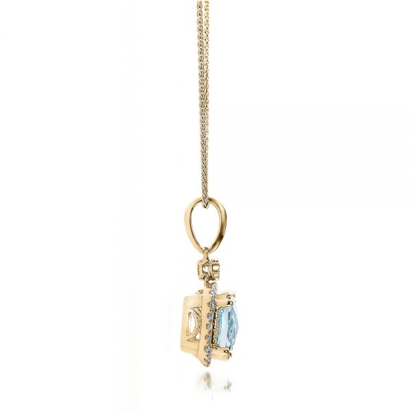 14k Yellow Gold 14k Yellow Gold Aquamarine And Diamond Halo Pendant - Side View -  101014