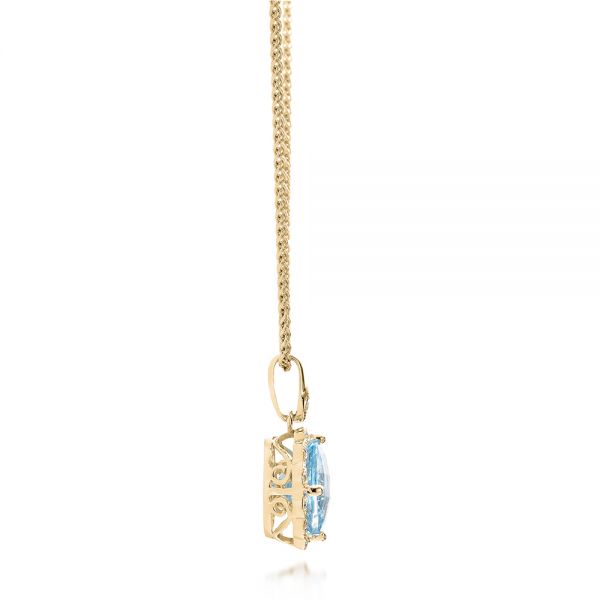14k Yellow Gold 14k Yellow Gold Aquamarine And Diamond Halo Pendant - Side View - 101941