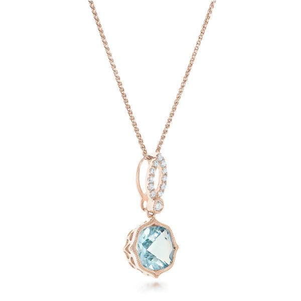 18k Rose Gold 18k Rose Gold Aquamarine And Diamond Pendant - Flat View - 102512