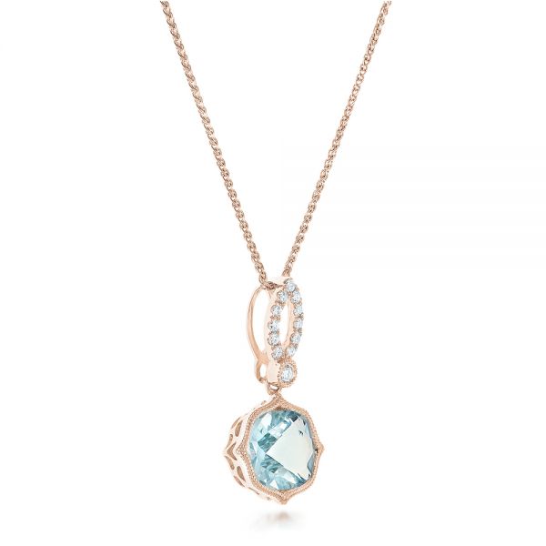 18k Rose Gold 18k Rose Gold Aquamarine And Diamond Pendant - Flat View -  102512