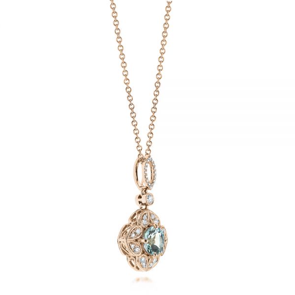 14k Rose Gold 14k Rose Gold Aquamarine And Diamond Pendant - Flat View -  103749