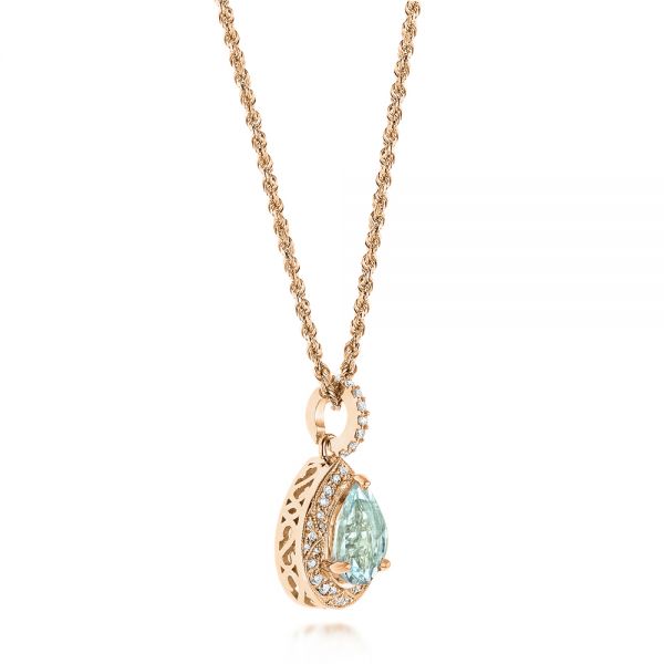 14k Rose Gold 14k Rose Gold Aquamarine And Diamond Pendant - Front View - 103772