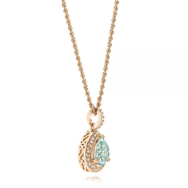 14k Rose Gold 14k Rose Gold Aquamarine And Diamond Pendant - Front View -  103772