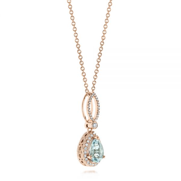 18k Rose Gold 18k Rose Gold Aquamarine And Diamond Pendant - Flat View -  103894