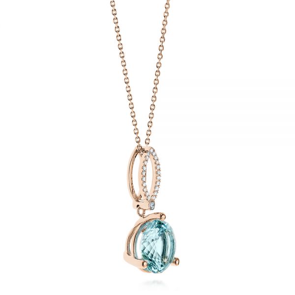 18k Rose Gold 18k Rose Gold Aquamarine And Diamond Pendant - Flat View -  105298