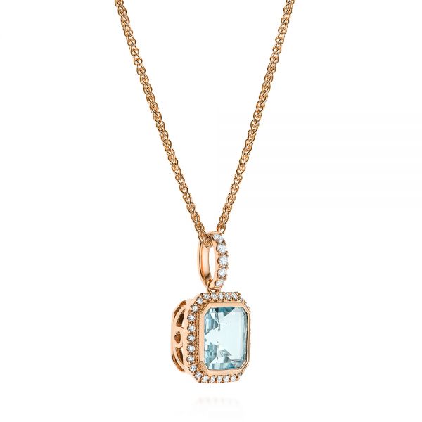 14k Rose Gold 14k Rose Gold Aquamarine And Diamond Pendant - Flat View - 105443