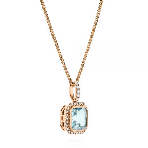 18k Rose Gold 18k Rose Gold Aquamarine And Diamond Pendant - Flat View -  105443