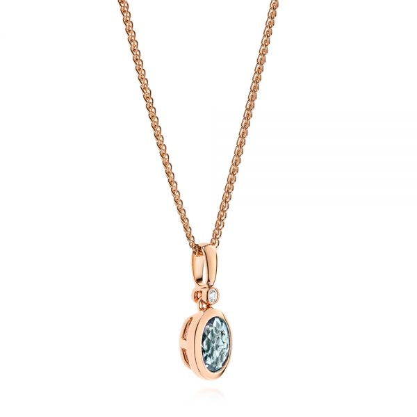 14k Rose Gold 14k Rose Gold Aquamarine And Diamond Pendant - Flat View -  106057