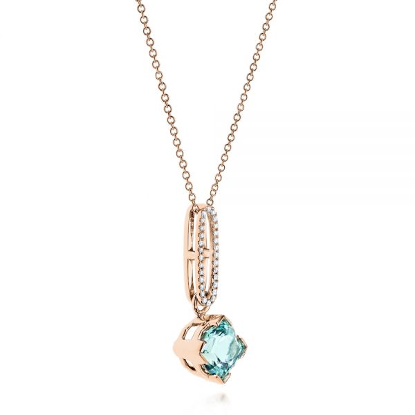 14k Rose Gold 14k Rose Gold Aquamarine And Diamond Pendant - Flat View -  106157