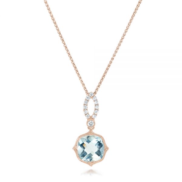 18k Rose Gold 18k Rose Gold Aquamarine And Diamond Pendant - Three-Quarter View -  102512