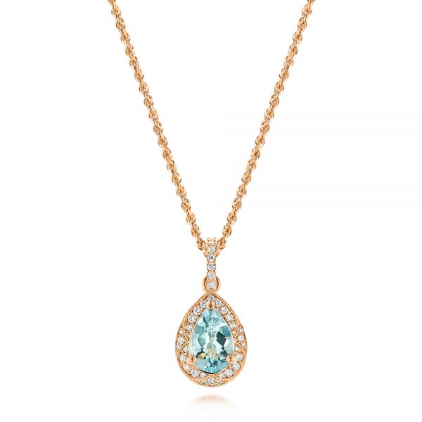 14k Rose Gold 14k Rose Gold Aquamarine And Diamond Pendant - Three-Quarter View -  103772