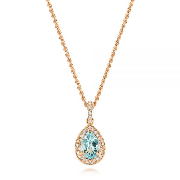 18k Rose Gold 18k Rose Gold Aquamarine And Diamond Pendant - Three-Quarter View -  103772