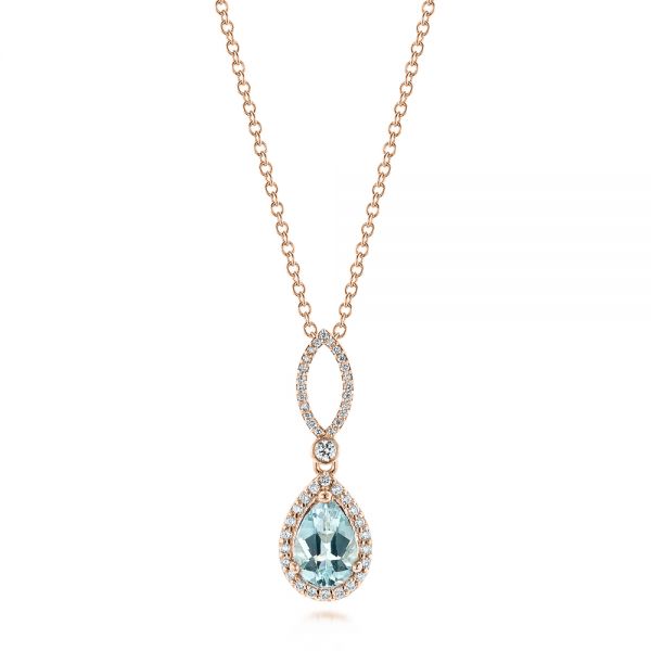 18k Rose Gold 18k Rose Gold Aquamarine And Diamond Pendant - Three-Quarter View -  103894