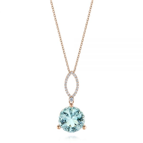 14k Rose Gold 14k Rose Gold Aquamarine And Diamond Pendant - Three-Quarter View -  105298