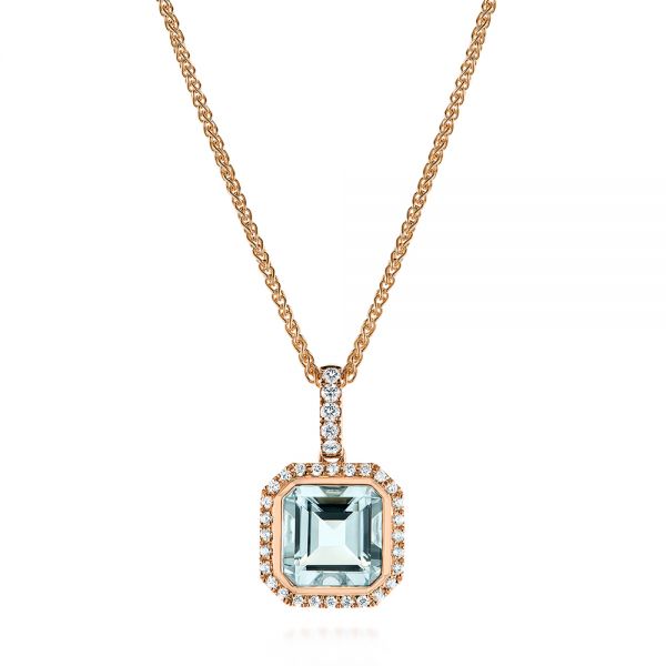 18k Rose Gold 18k Rose Gold Aquamarine And Diamond Pendant - Three-Quarter View -  105443