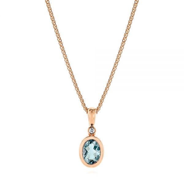 14k Rose Gold 14k Rose Gold Aquamarine And Diamond Pendant - Three-Quarter View -  106057