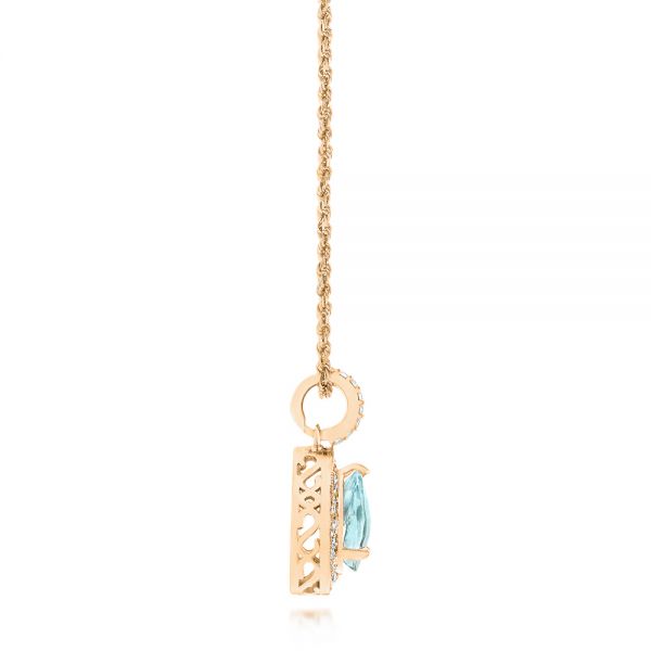 18k Rose Gold 18k Rose Gold Aquamarine And Diamond Pendant - Side View -  103772