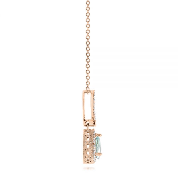 14k Rose Gold 14k Rose Gold Aquamarine And Diamond Pendant - Side View -  103894