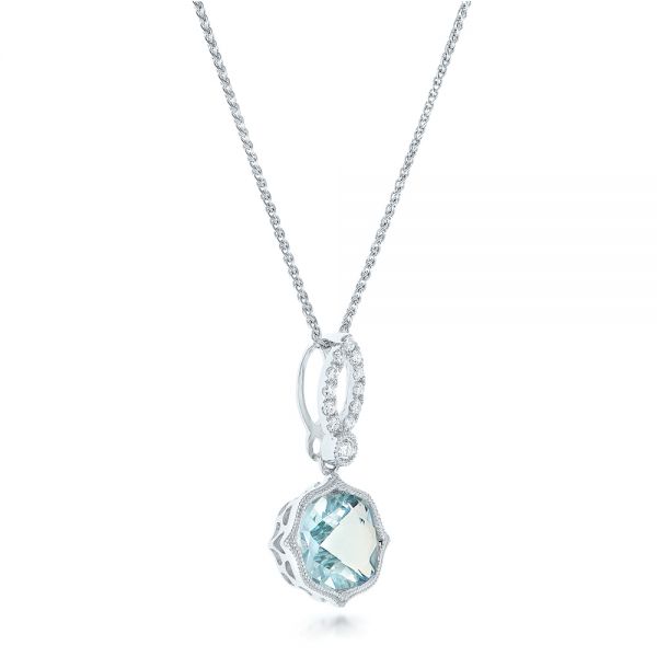 18k White Gold 18k White Gold Aquamarine And Diamond Pendant - Flat View -  102512