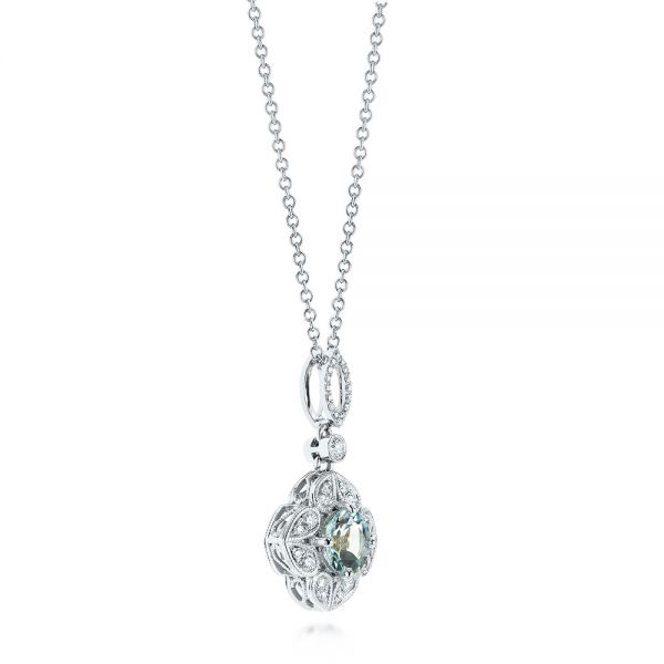 18k White Gold Aquamarine And Diamond Pendant - Flat View - 103749