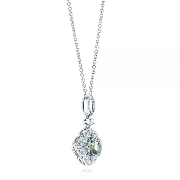 14k White Gold 14k White Gold Aquamarine And Diamond Pendant - Flat View -  103749