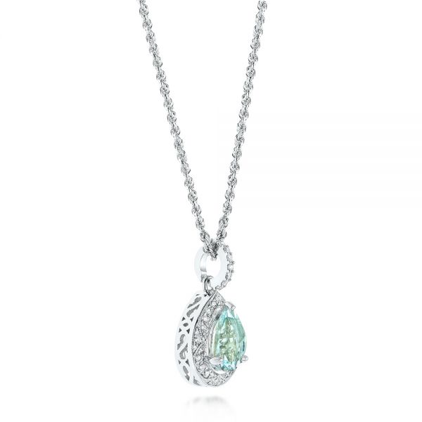 14k White Gold Aquamarine And Diamond Pendant - Front View -  103772