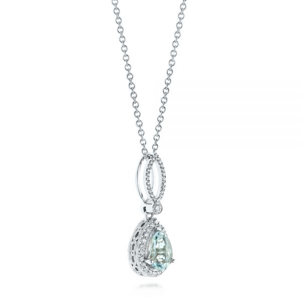14k White Gold Aquamarine And Diamond Pendant - Flat View - 103894