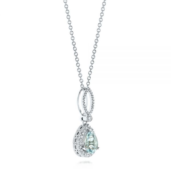 14k White Gold Aquamarine And Diamond Pendant - Flat View -  103894