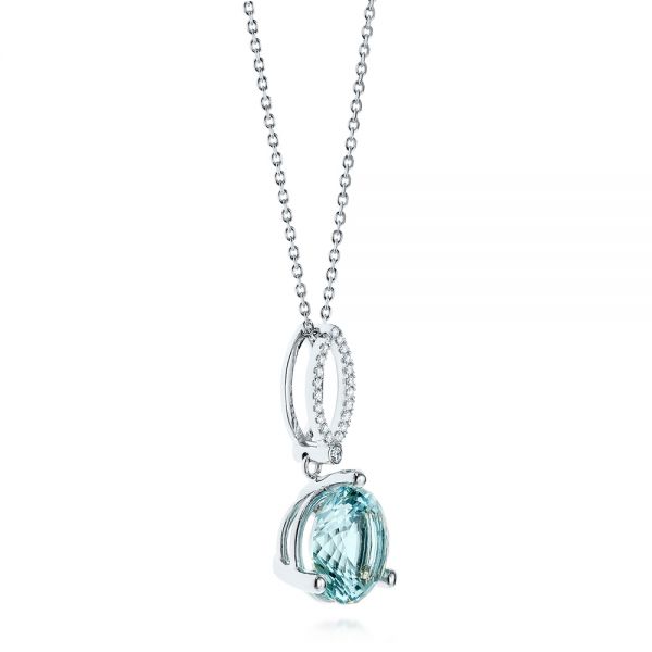 14k White Gold Aquamarine And Diamond Pendant - Flat View -  105298