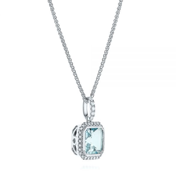 18k White Gold 18k White Gold Aquamarine And Diamond Pendant - Flat View -  105443