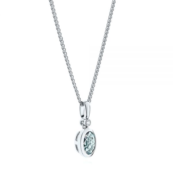 18k White Gold 18k White Gold Aquamarine And Diamond Pendant - Flat View -  106057