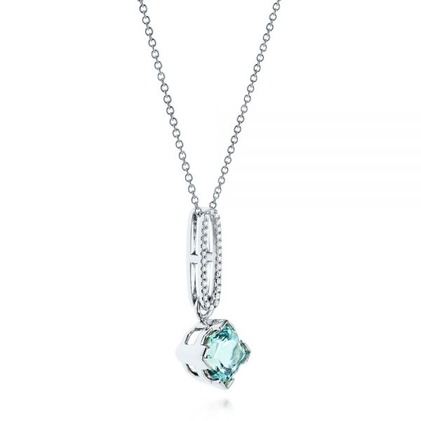 14k White Gold Aquamarine And Diamond Pendant - Flat View - 106157