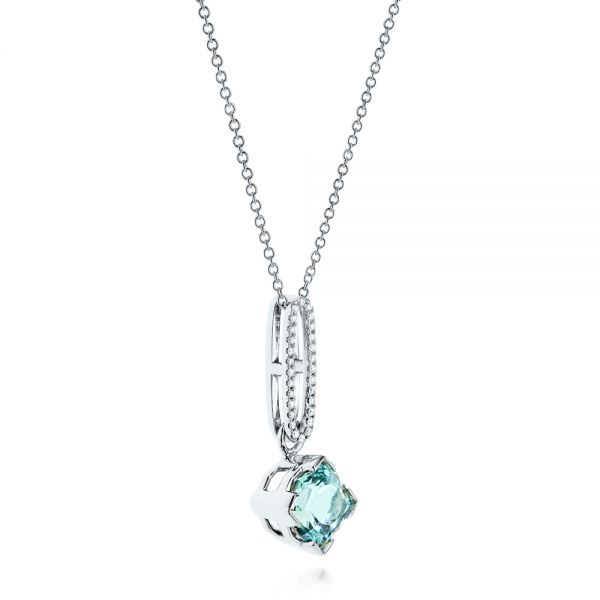 18k White Gold 18k White Gold Aquamarine And Diamond Pendant - Flat View -  106157