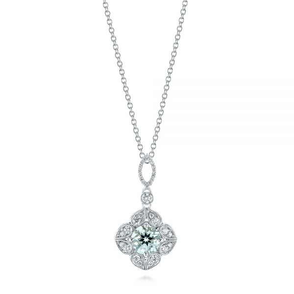  Platinum Platinum Aquamarine And Diamond Pendant - Three-Quarter View -  103749