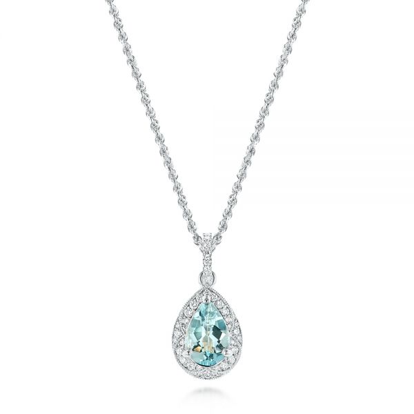  Platinum Platinum Aquamarine And Diamond Pendant - Three-Quarter View -  103772