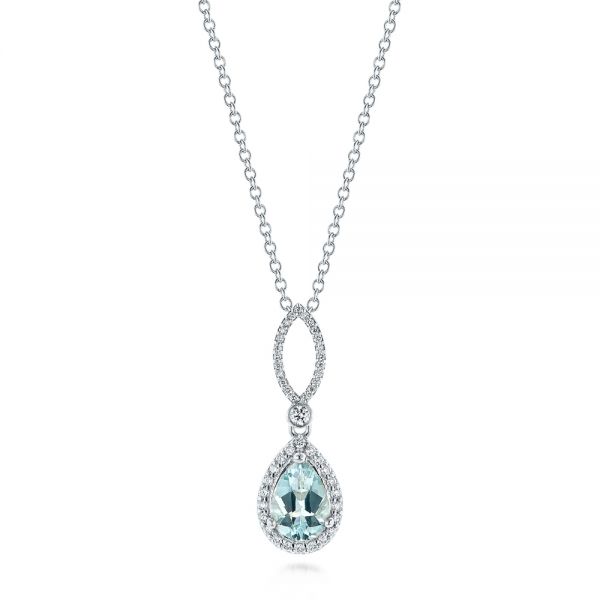  Platinum Platinum Aquamarine And Diamond Pendant - Three-Quarter View -  103894
