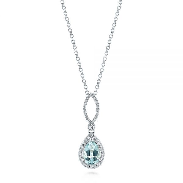 18k White Gold 18k White Gold Aquamarine And Diamond Pendant - Three-Quarter View -  103894