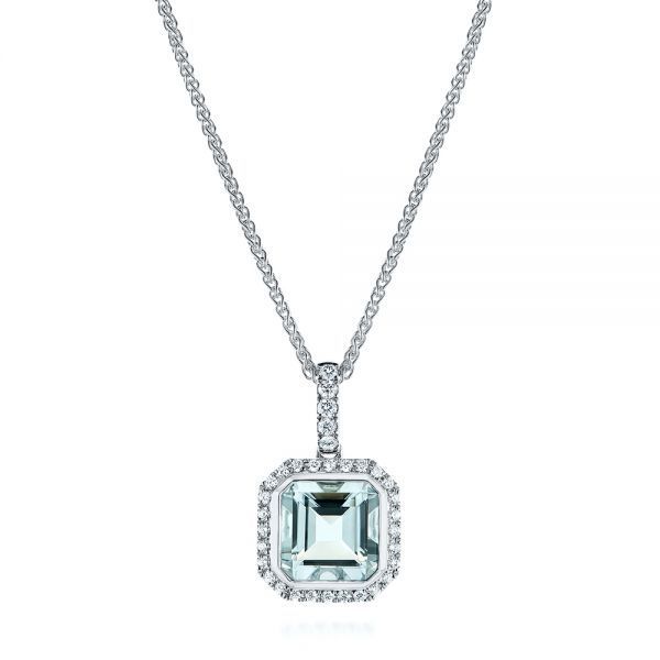 Aquamarine And Diamond Pendant - Three-Quarter View -  105444