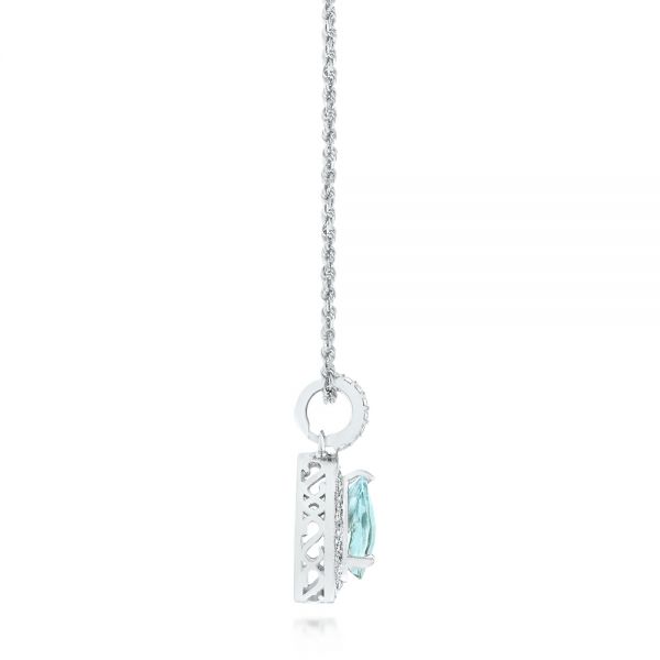 14k White Gold Aquamarine And Diamond Pendant - Side View - 103772