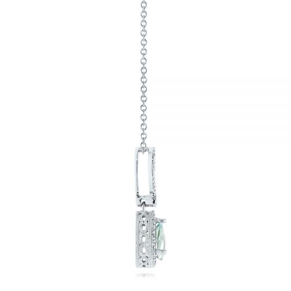 14k White Gold Aquamarine And Diamond Pendant - Side View -  103894