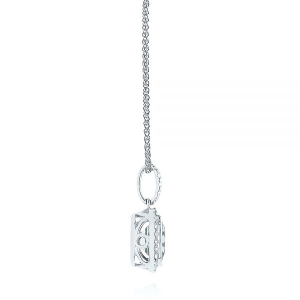 14k White Gold Aquamarine And Diamond Pendant - Side View - 105443