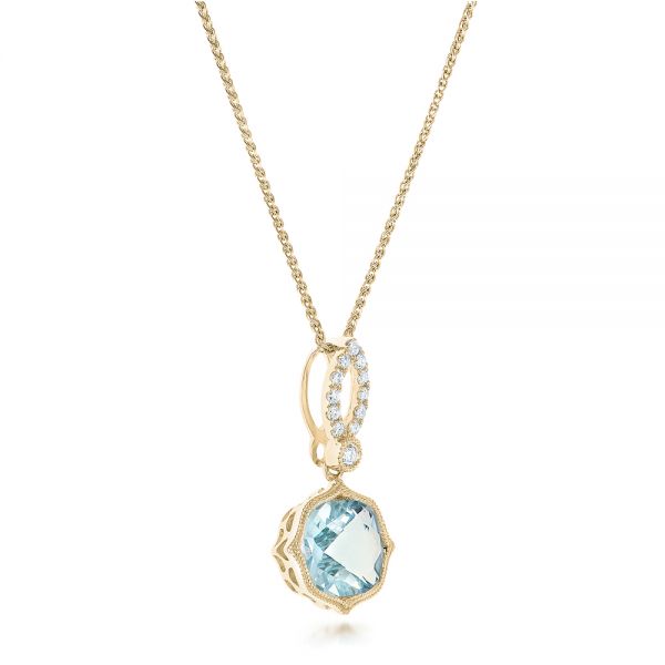 18k Yellow Gold 18k Yellow Gold Aquamarine And Diamond Pendant - Flat View -  102512