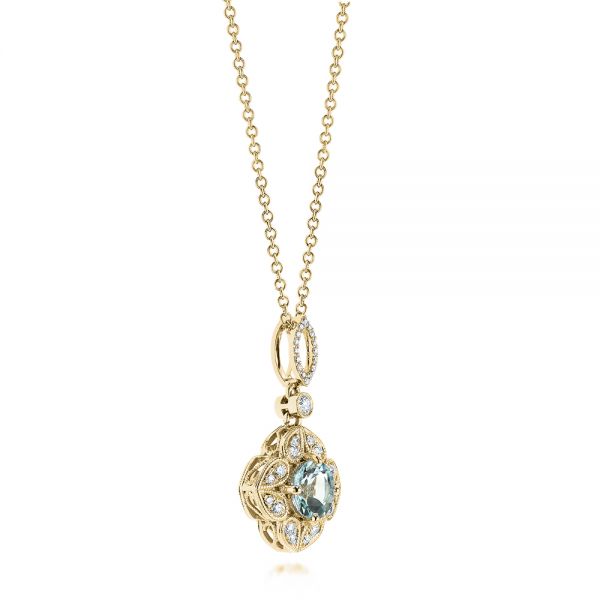 18k Yellow Gold 18k Yellow Gold Aquamarine And Diamond Pendant - Flat View -  103749