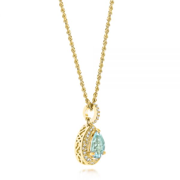 14k Yellow Gold 14k Yellow Gold Aquamarine And Diamond Pendant - Front View - 103772