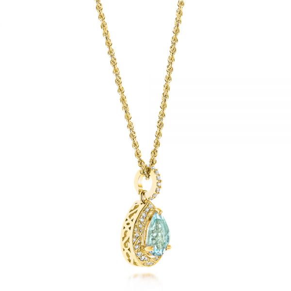 14k Yellow Gold 14k Yellow Gold Aquamarine And Diamond Pendant - Front View -  103772