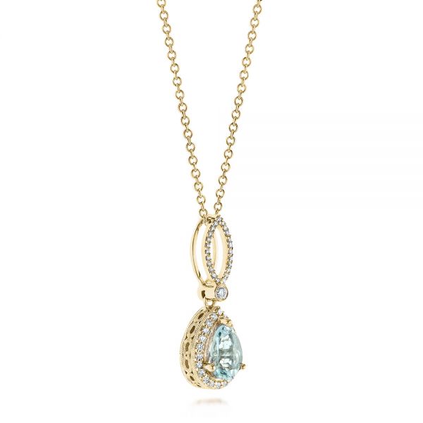 14k Yellow Gold 14k Yellow Gold Aquamarine And Diamond Pendant - Flat View -  103894