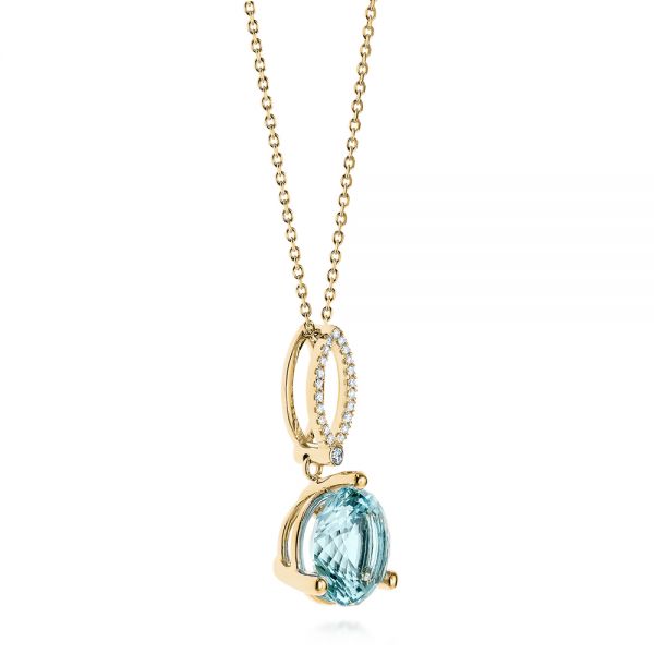 18k Yellow Gold 18k Yellow Gold Aquamarine And Diamond Pendant - Flat View -  105298