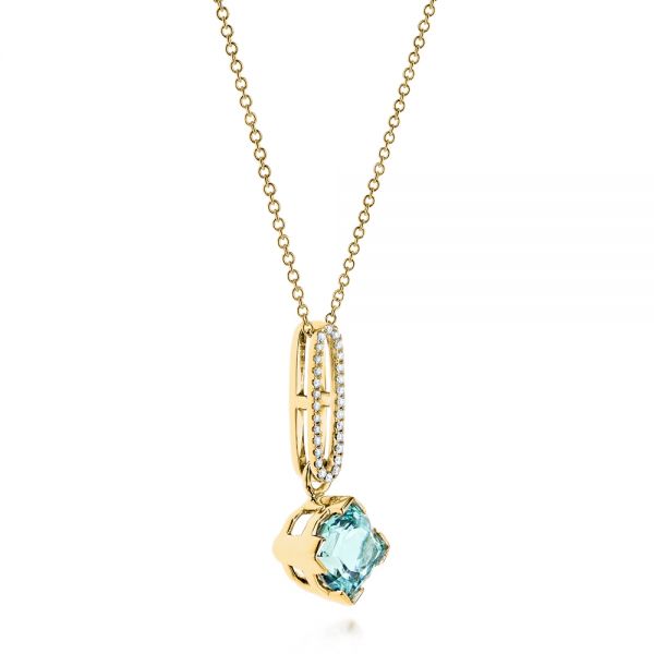 14k Yellow Gold 14k Yellow Gold Aquamarine And Diamond Pendant - Flat View -  106157