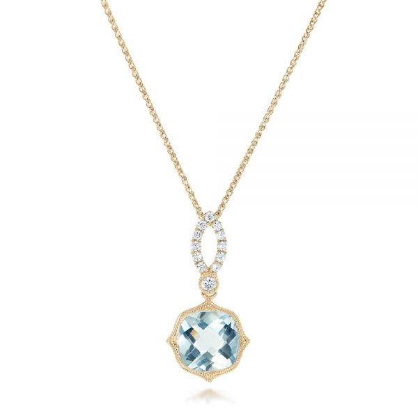 14k Yellow Gold 14k Yellow Gold Aquamarine And Diamond Pendant - Three-Quarter View -  102512